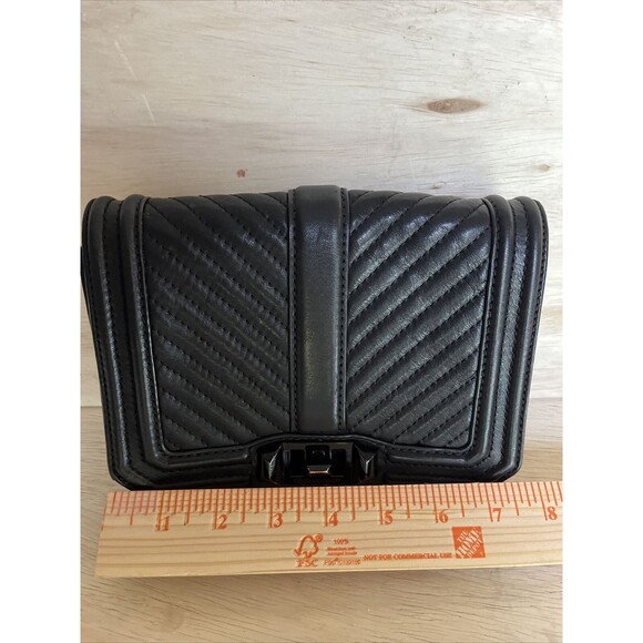 REBECCA MINKOFF Black Leather Quilted Chevron Chain Inset Strap Crossbody Purse - Picture 16 of 16